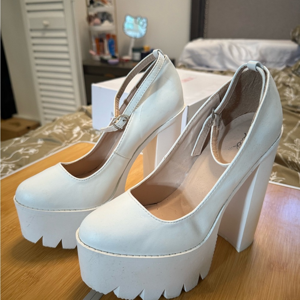 White Chunky Platform Heels